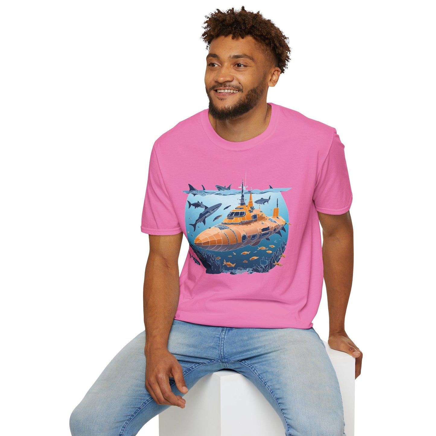 Ocean Graphic Tee Shirt Unisex Softstyle 64000 Gildan Lightweight Breathable Ocean Design U Boat