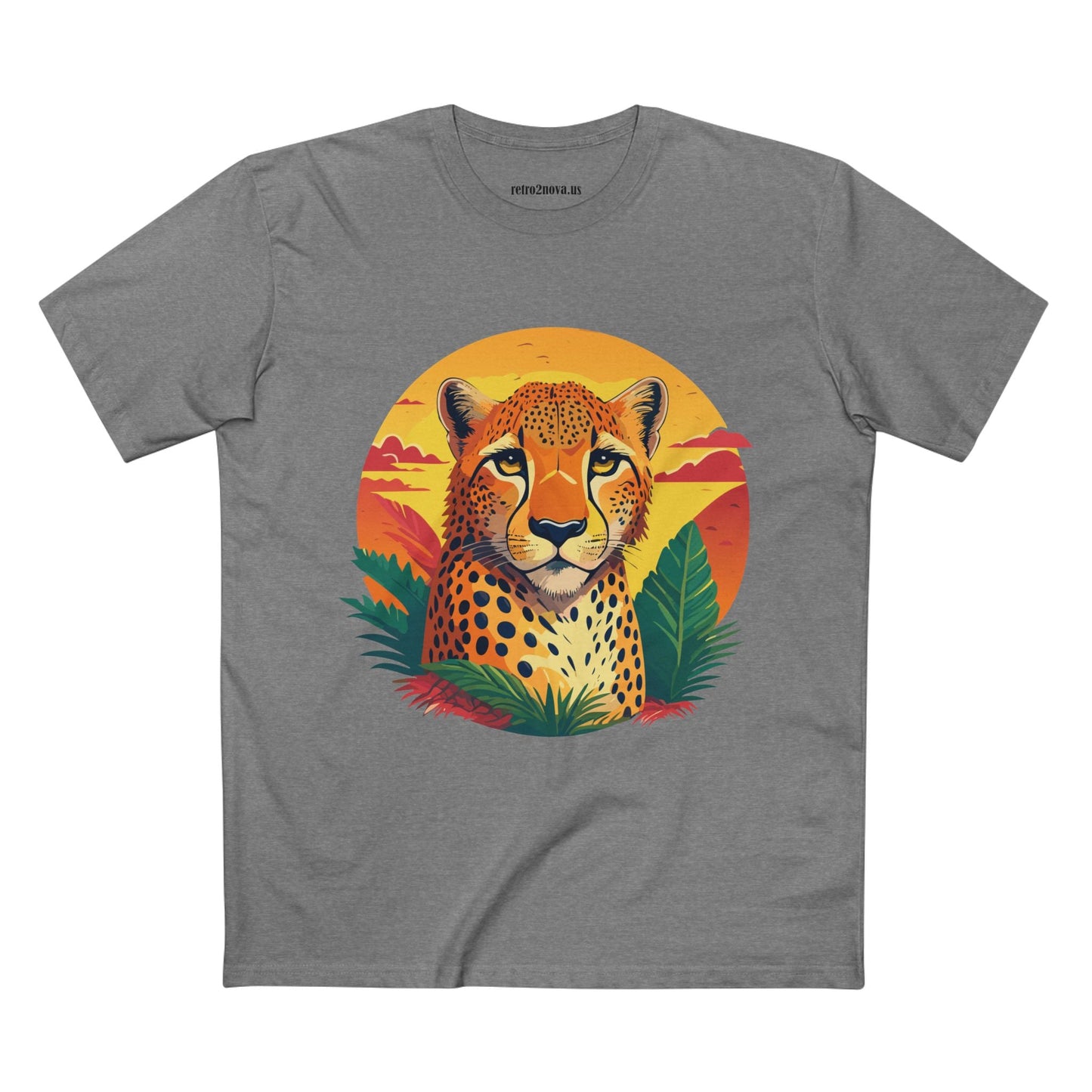 Unisex Cheetah Shirt Premium Cotton Staple Tee With Original Art Design By Retro2Nova Exclusive Art Collection