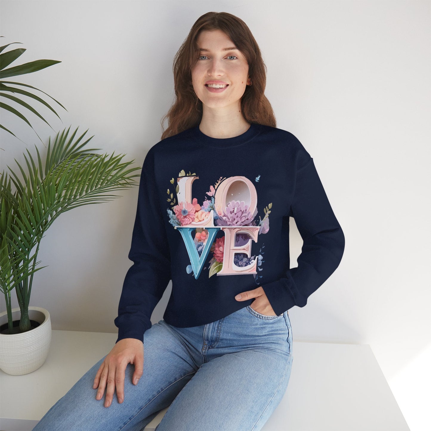 Floral Love Sweatshirt Valentines Day Sweatshirt Love Flower Unisex Crewneck Sweatshirt