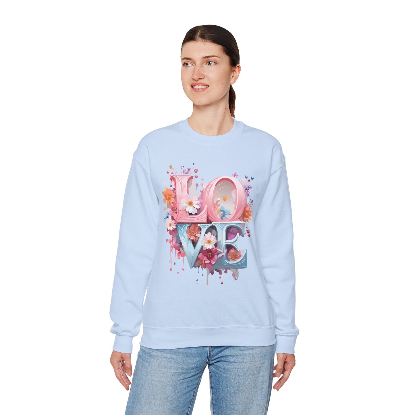 Floral Love Sweatshirt Unisex Love Flower Valentines Day Crewneck Gildan 18000 50 50 Cotton Polyester