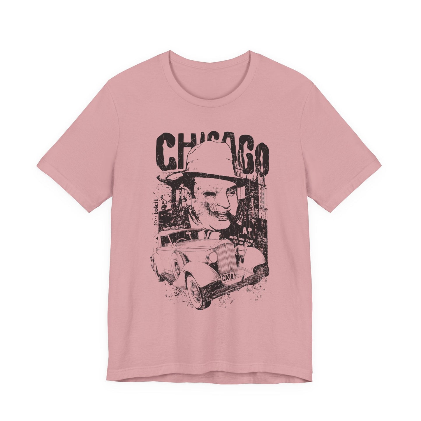 Chicago Retro Mobster Illustration Tee Vintage Car Cityscape Art Design T-Shirt A-8
