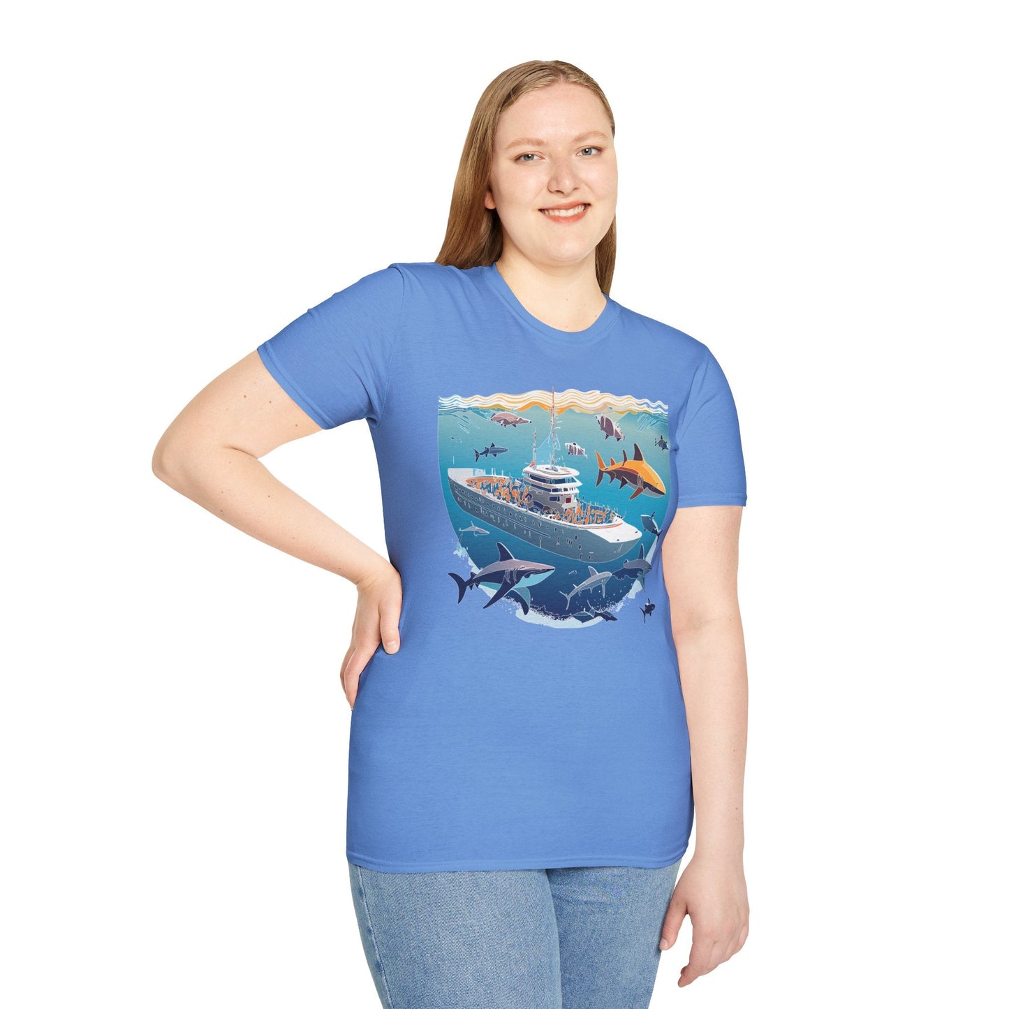 Ocean Tee Shirt Unisex Softstyle Short Sleeve With Ocean Art Design 100 Percent Ring Spun Cotton