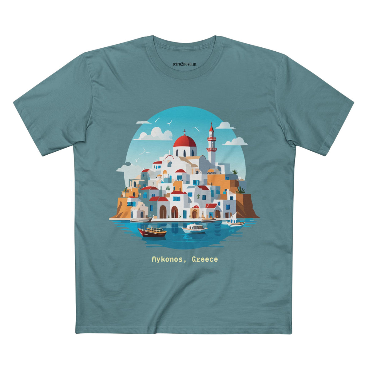 Mykonos Greece Illustration T-Shirt | Santorini Island Aegean Village Tee