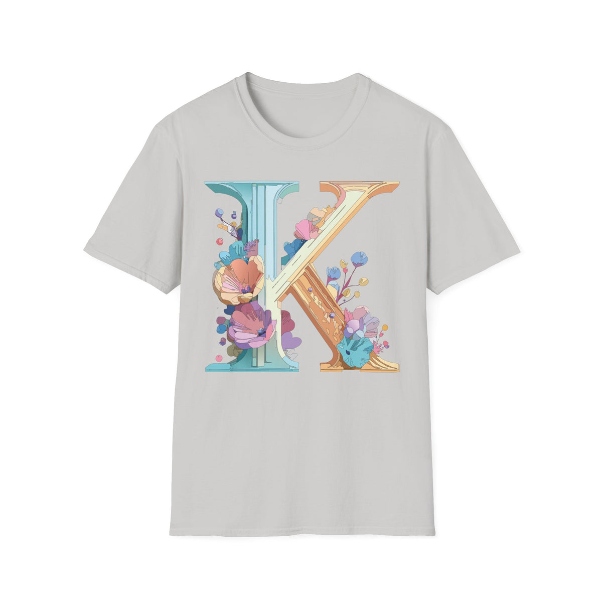Floral Letter K T-Shirt | Initial Monogram Tee