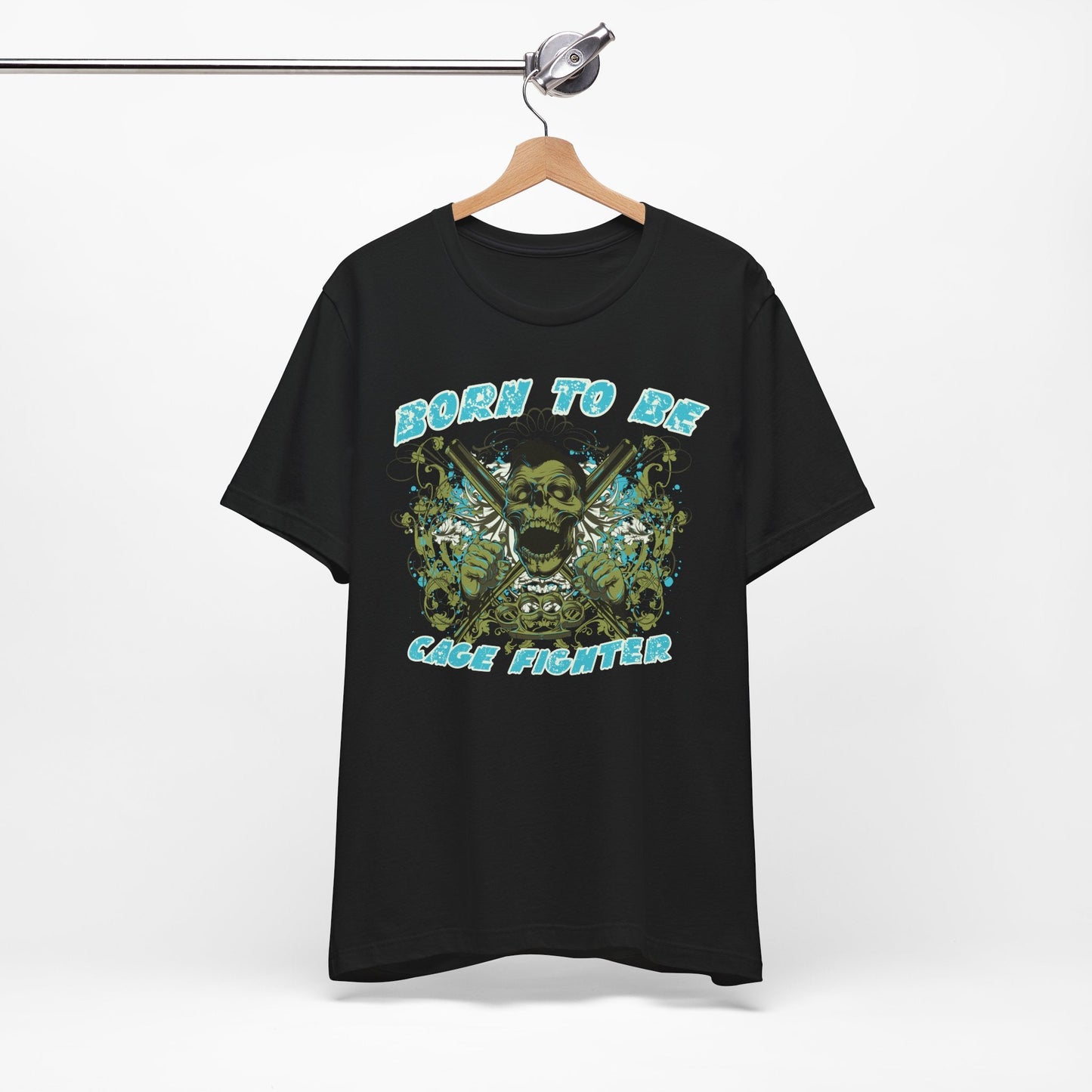 Born To Be Cage Fighter Tee Skull Crossed Knives Graphic T-Shirt