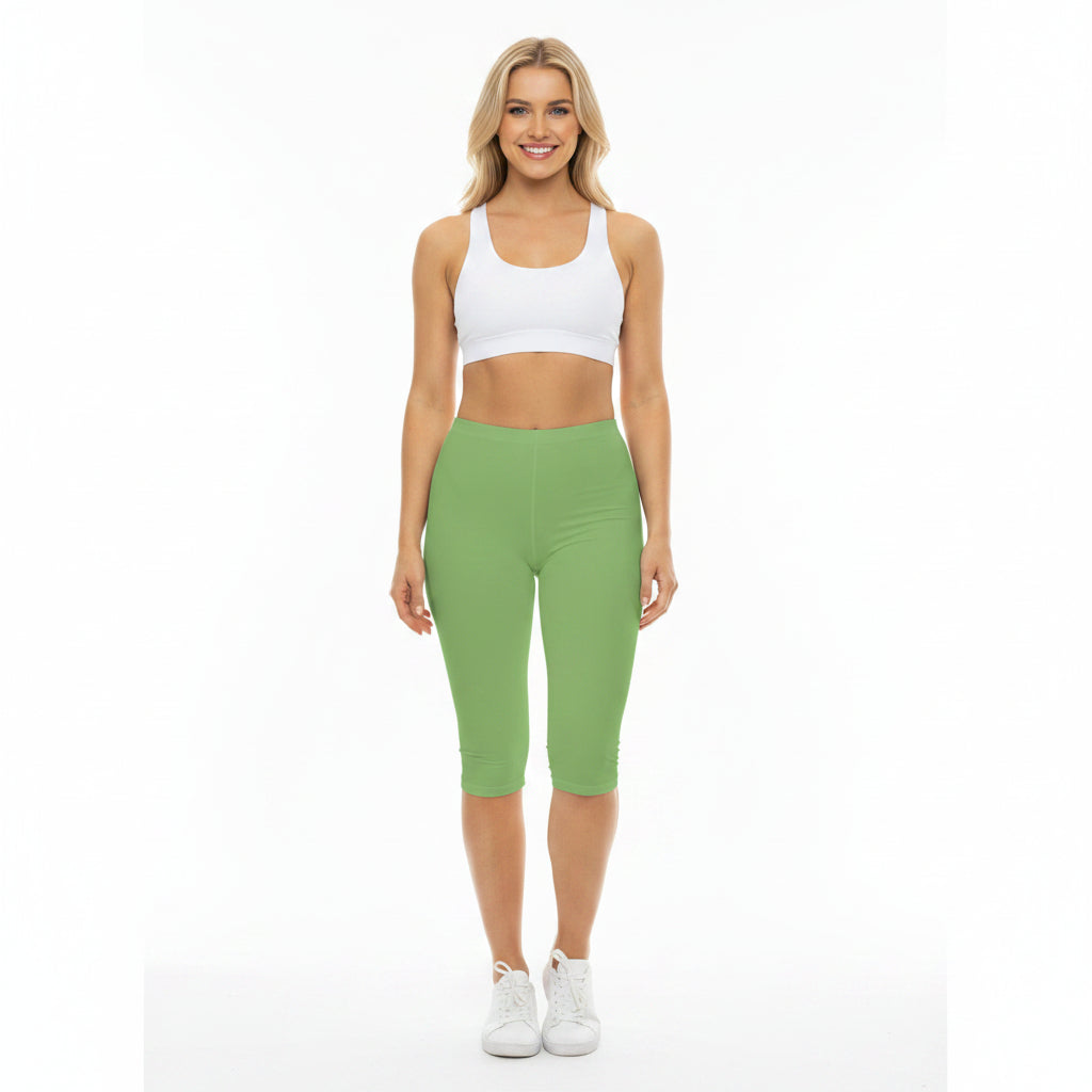 Willow Green Color Women's Brushed Suede Poly Span Casual Capri Leggings XS-2XL