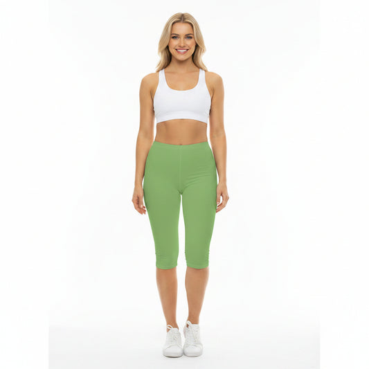 Willow Green Color Women's Brushed Suede Poly Span Casual Capri Leggings XS-2XL