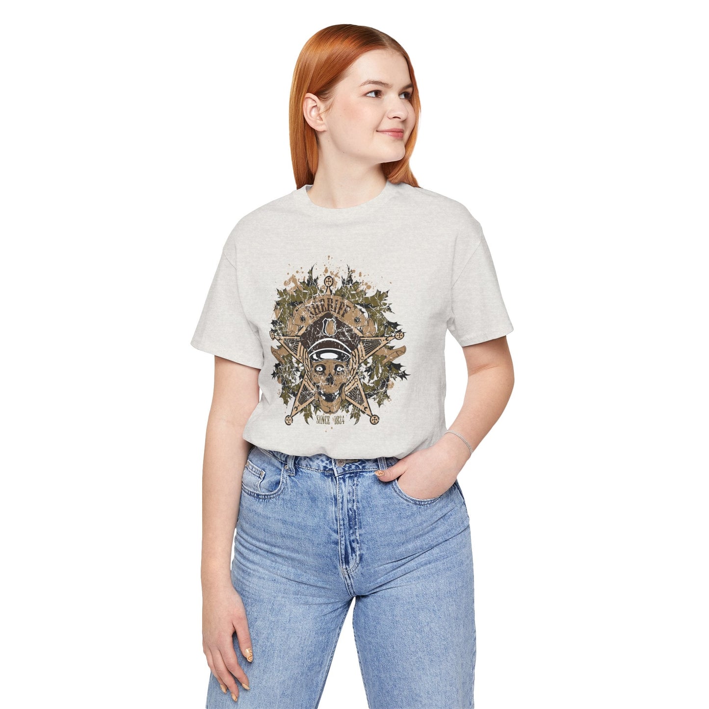 Skull Floral Emblem Graphic Unisex Cotton Tee Art-45