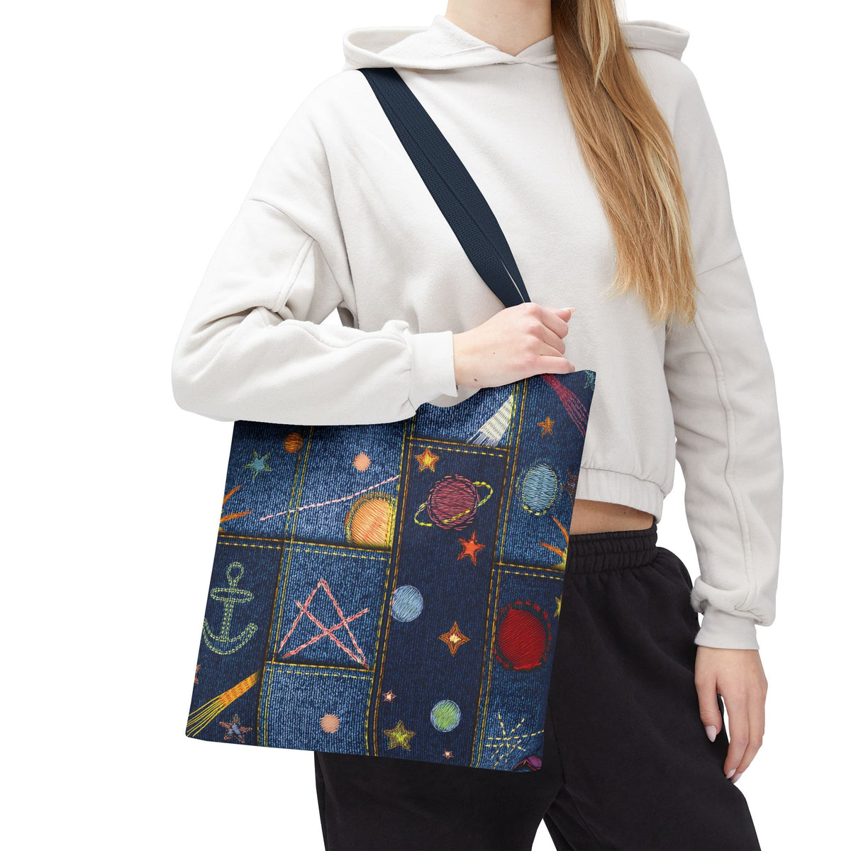 Denim Fabric Imitation Print Unisex Canvas Bag Poly Spun 3 Sizes Tote Bag 183-2