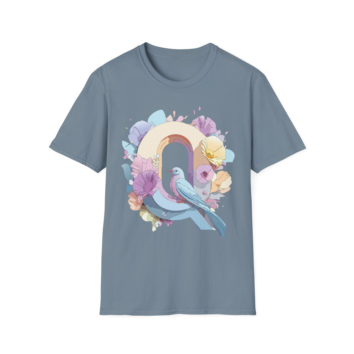 Pastel Bird Rainbow T-Shirt Q Floral Arch, Soft Spring Colors