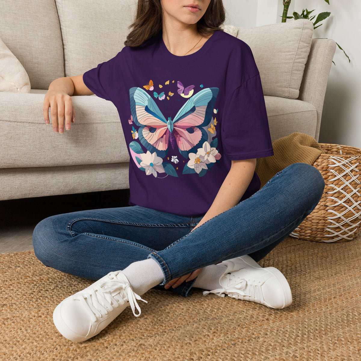 Pastel Butterfly Floral Moths Graphic Design Unisex 100 Cotton Gildan T-Shirt