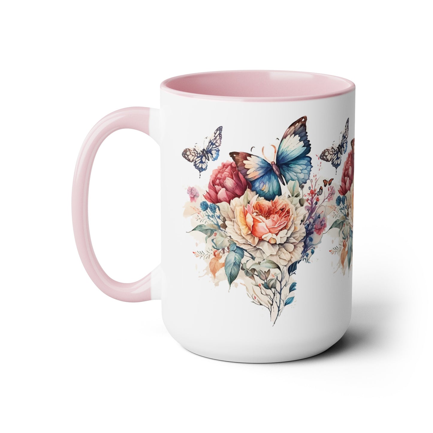 Two-Tone Coffee Mugs with butterfly