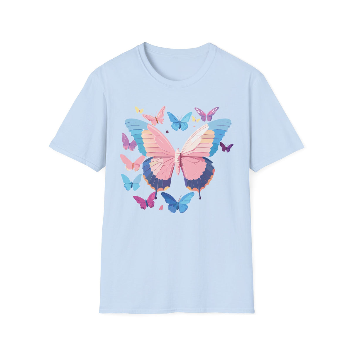 Butterfly Cluster T-Shirt — Pastel Pink & Blue Butterfly Graphic Tee Unisex 100 Cotton Gildan T-Shirt