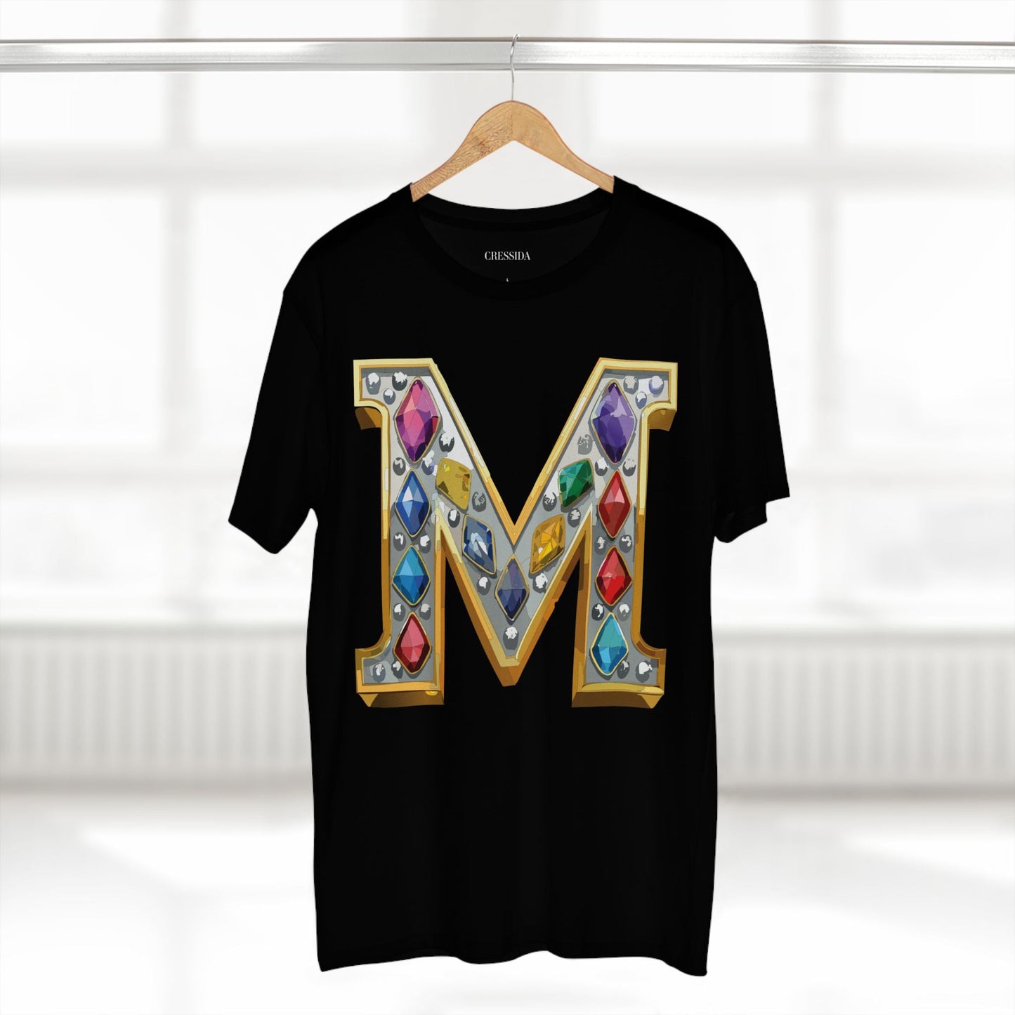 Letter M Graphic Design Tee Unisex 100 Cotton With Antique Gold Letters Artwork T-Shirt