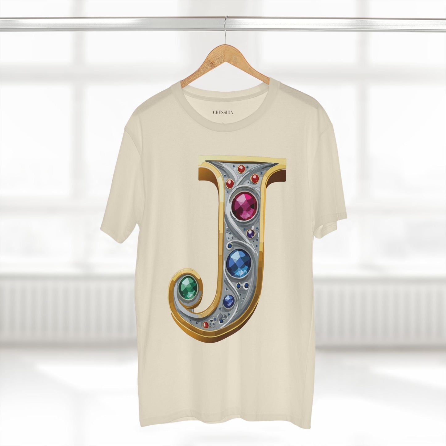 Letter J Graphic Design Tee Unisex 100 Cotton With Antique Gold Letters Artwork T-Shirt