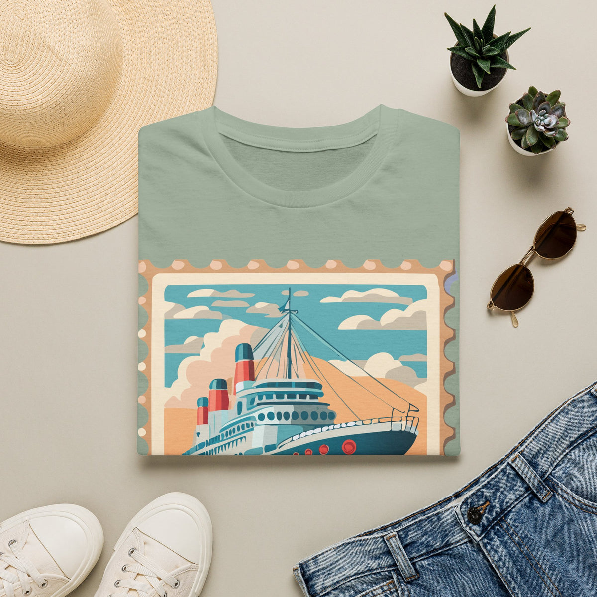 Vintage Ocean Liner Stamp T-Shirt | Retro Cruise Ship Tee