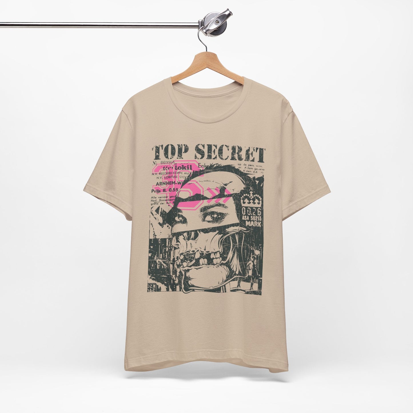 Top Secret Skull Face Tee Grunge Graphic T-Shirt Retro Collage A-6