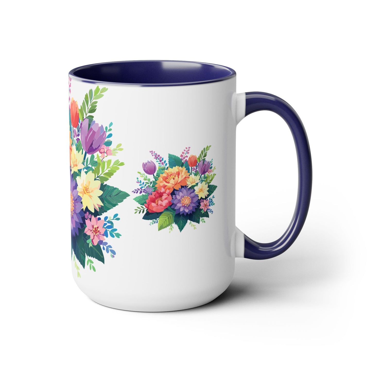 Two-Tone Coffee Mugs with flowers