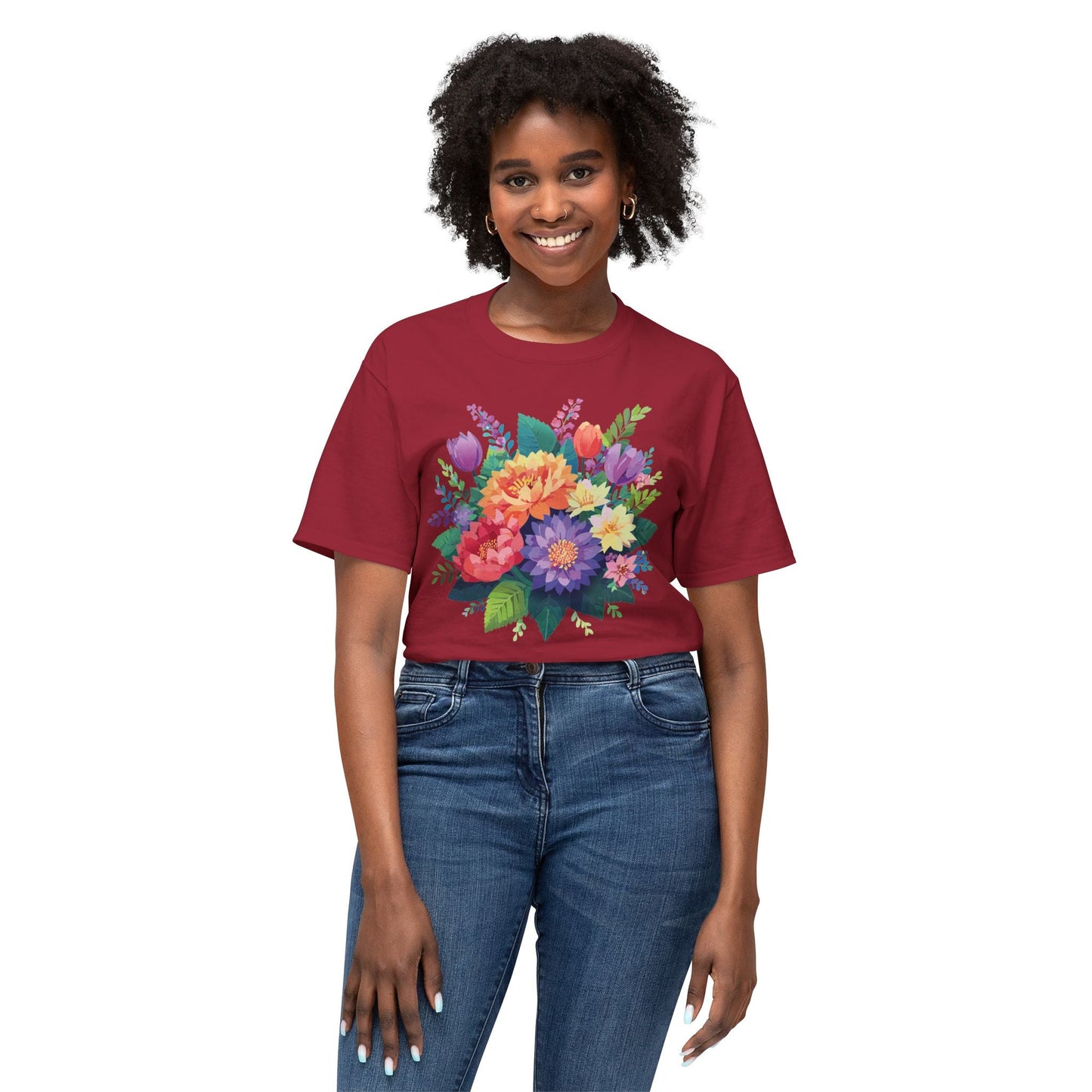 Unisex HD Cotton Art Print T Shirt Floral Design Tee Vintage Flowers Tee Shirt Made in USA