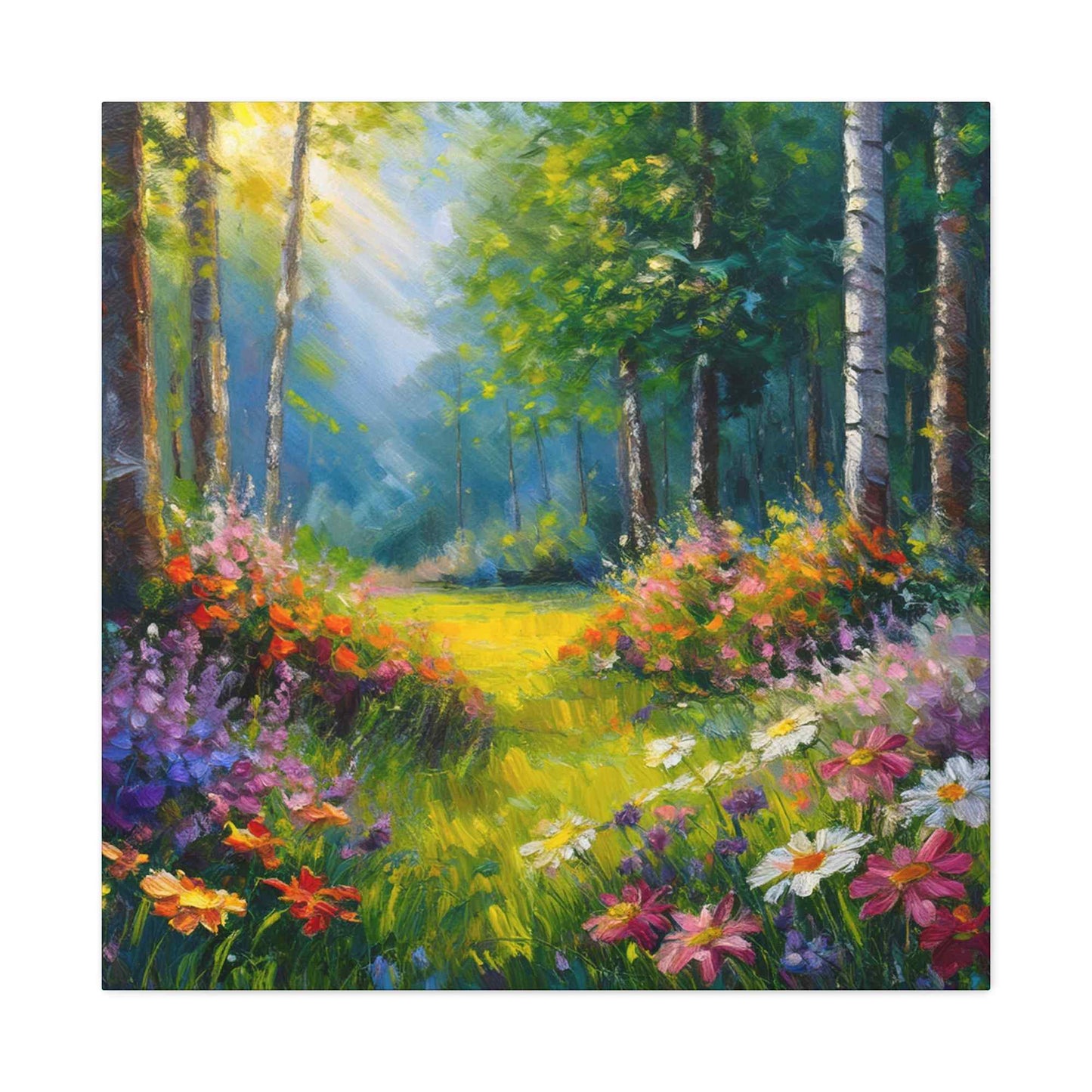 Summer Forest Print Canvas, Oil Paint Print 20x20, 24x24, 30x30, 32x32, 36x36 Art Design Print Pine-Wood Inner Frame MC-90