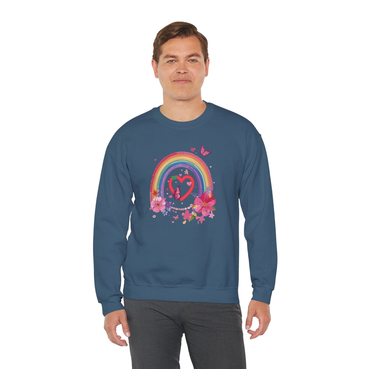 Rainbow Heart Sweatshirt, Floral Heart Sweatshirt, Floral Love Sweatshirt, Valentine's Day Sweatshirt, Rainbow Heart Floral Sweatshirt 112