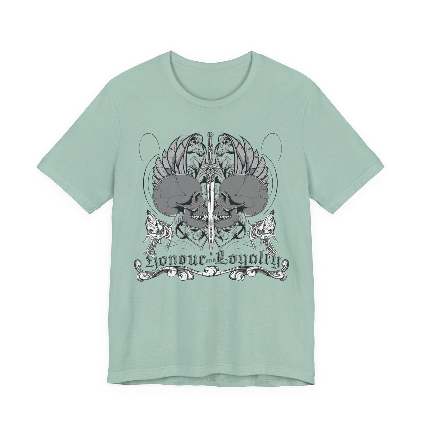 Honor Loyalty crest tee Gothic heraldry skulls wings emblem Art-48