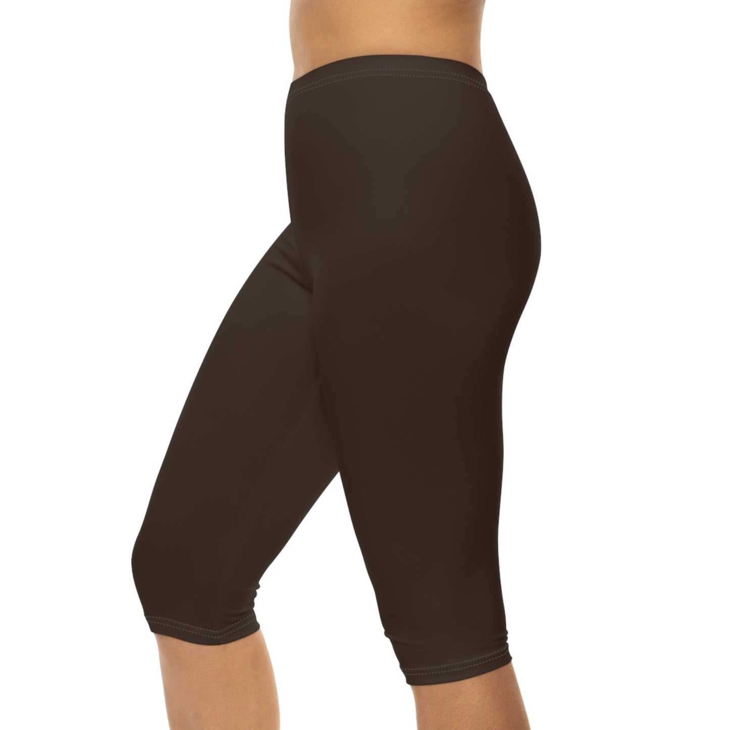 Dark Coffee Color Women's Brushed Suede Poly Span Casual Capri Leggings XS-2XL