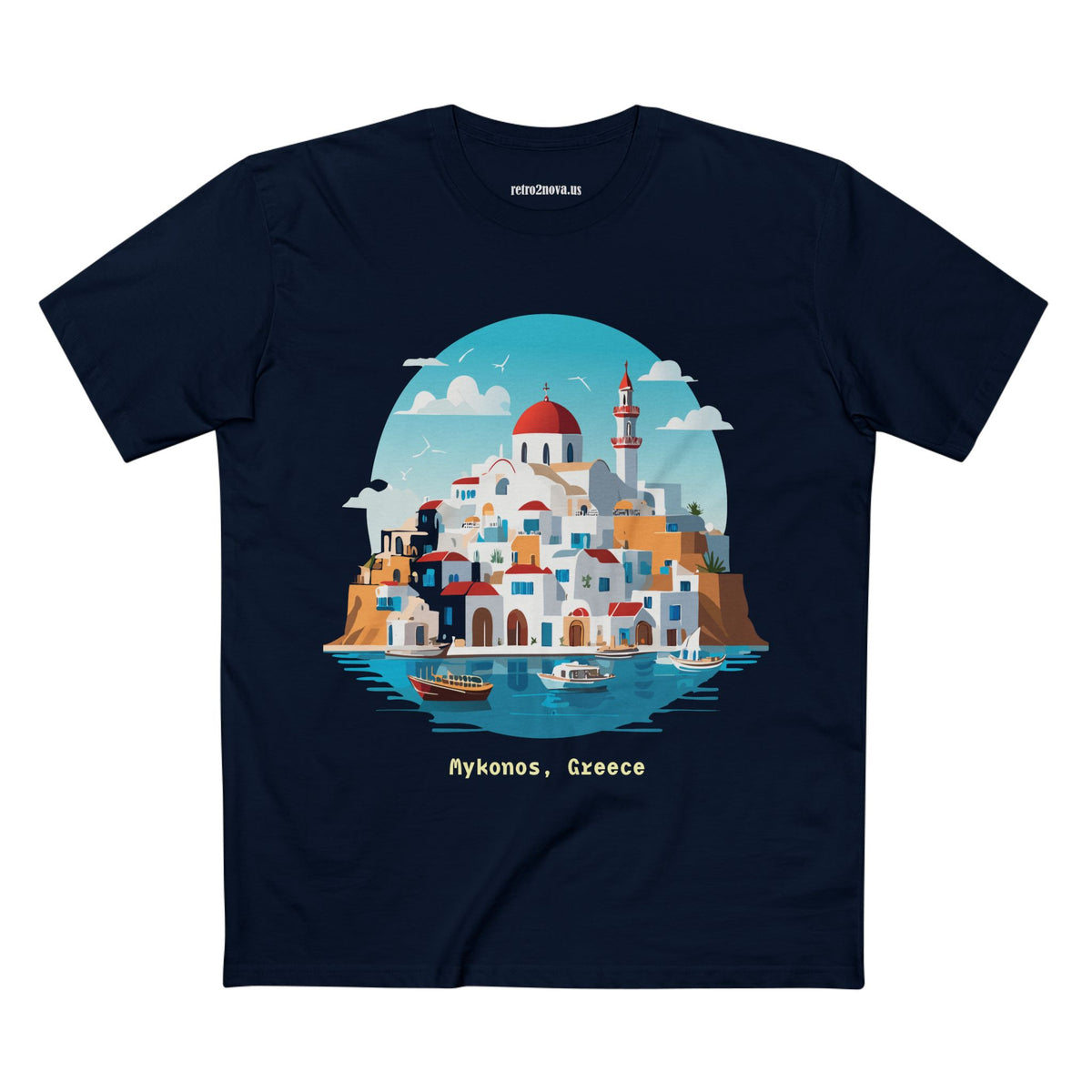 Mykonos Greece Illustration T-Shirt | Santorini Island Aegean Village Tee
