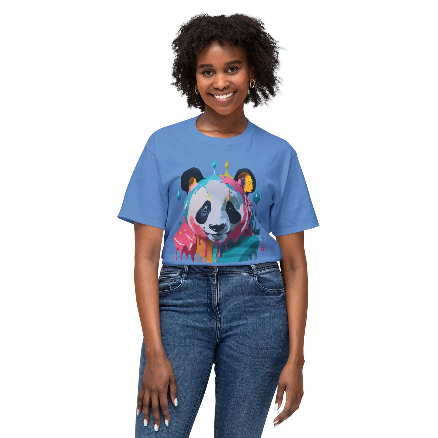 Unisex Panda Art T Shirt With Floral Design Print In HD Cotton 100 Percent USA Made