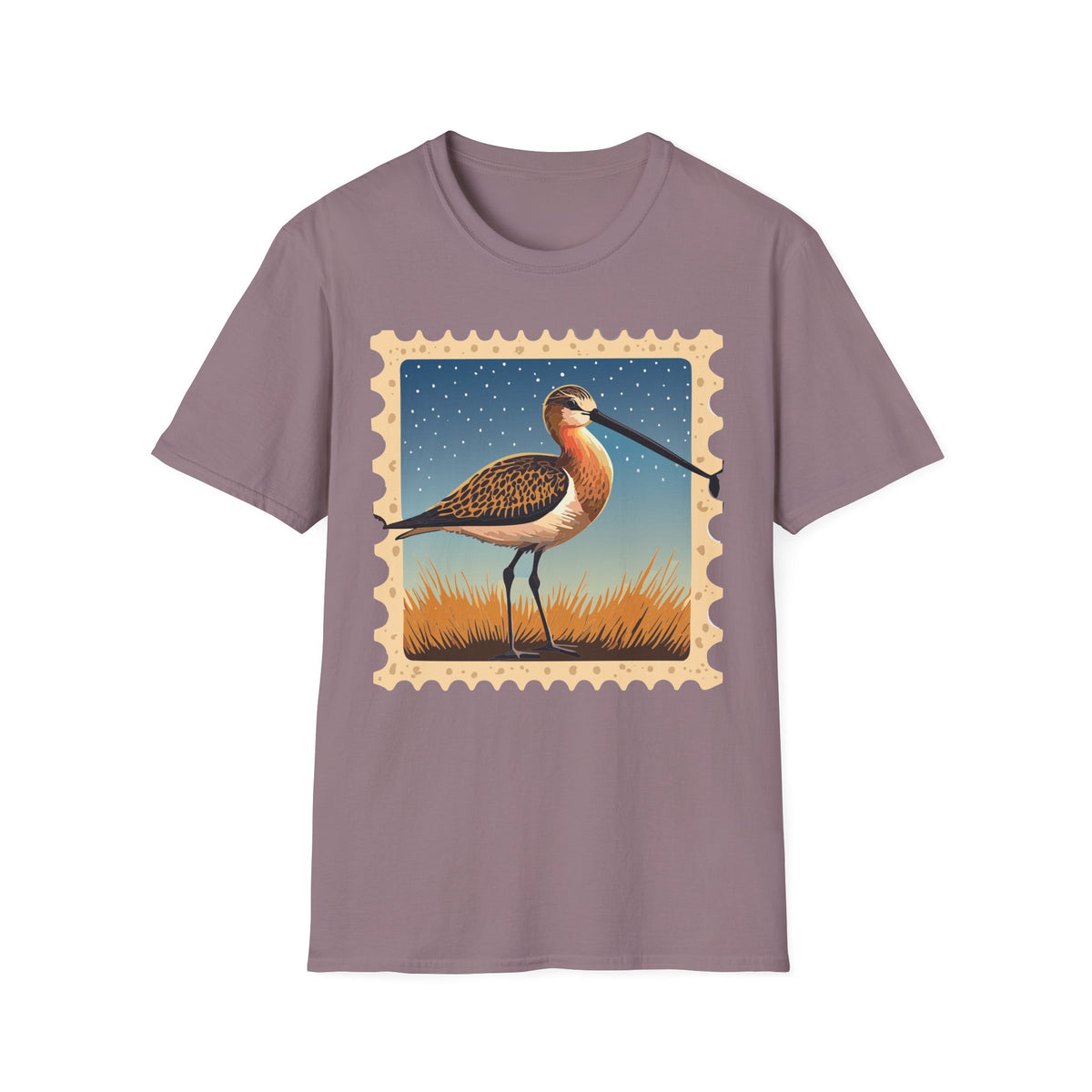 Shorebird Illustration T-Shirt | Vintage Postage Stamp Graphic Tee Unisex 100 Cotton Gildan T-Shirt