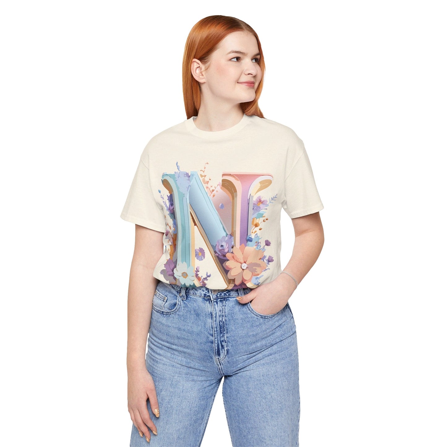 Letter N Shirt Unisex Graphic Tee Adelpha Vintage Inspired Artwork Short Sleeve Premium Cotton