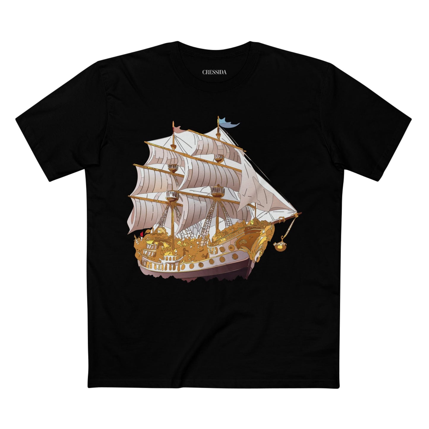 Ship Graphic Unisex 100 Cotton T-Shirt with Gold Frigate Art Design 11