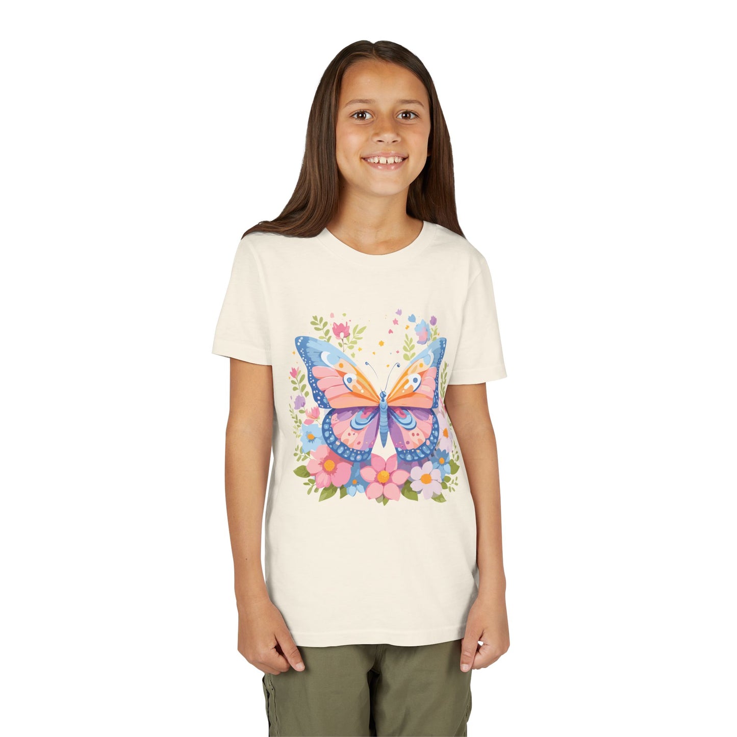 Butterfly Blossom Youth Tee - Colorful Short Sleeve T-Shirt for Spring Celebrations (9-14)