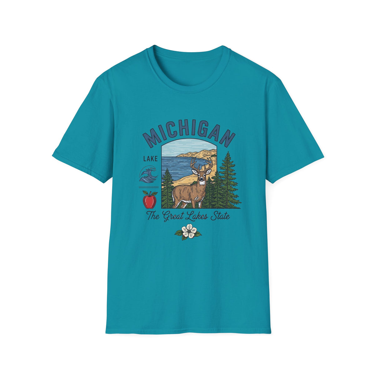Michigan Graphic T-Shirt — The Great Lakes State Deer Lake Travel Tourist Graphic Design Unisex 100 Cotton Gildan T-Shirt