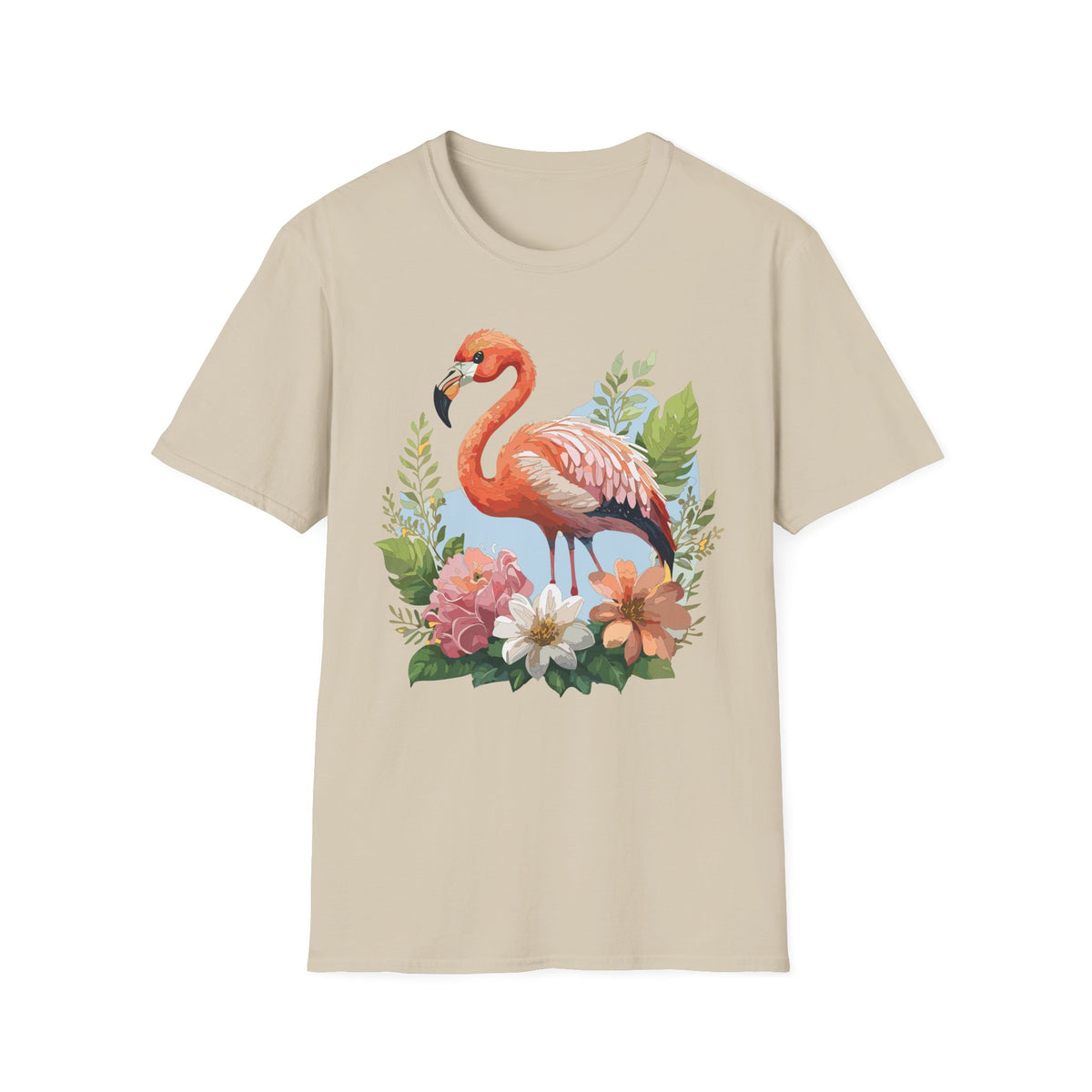 Pink Flamingo Illustration T-Shirt | Tropical Bird Floral Design