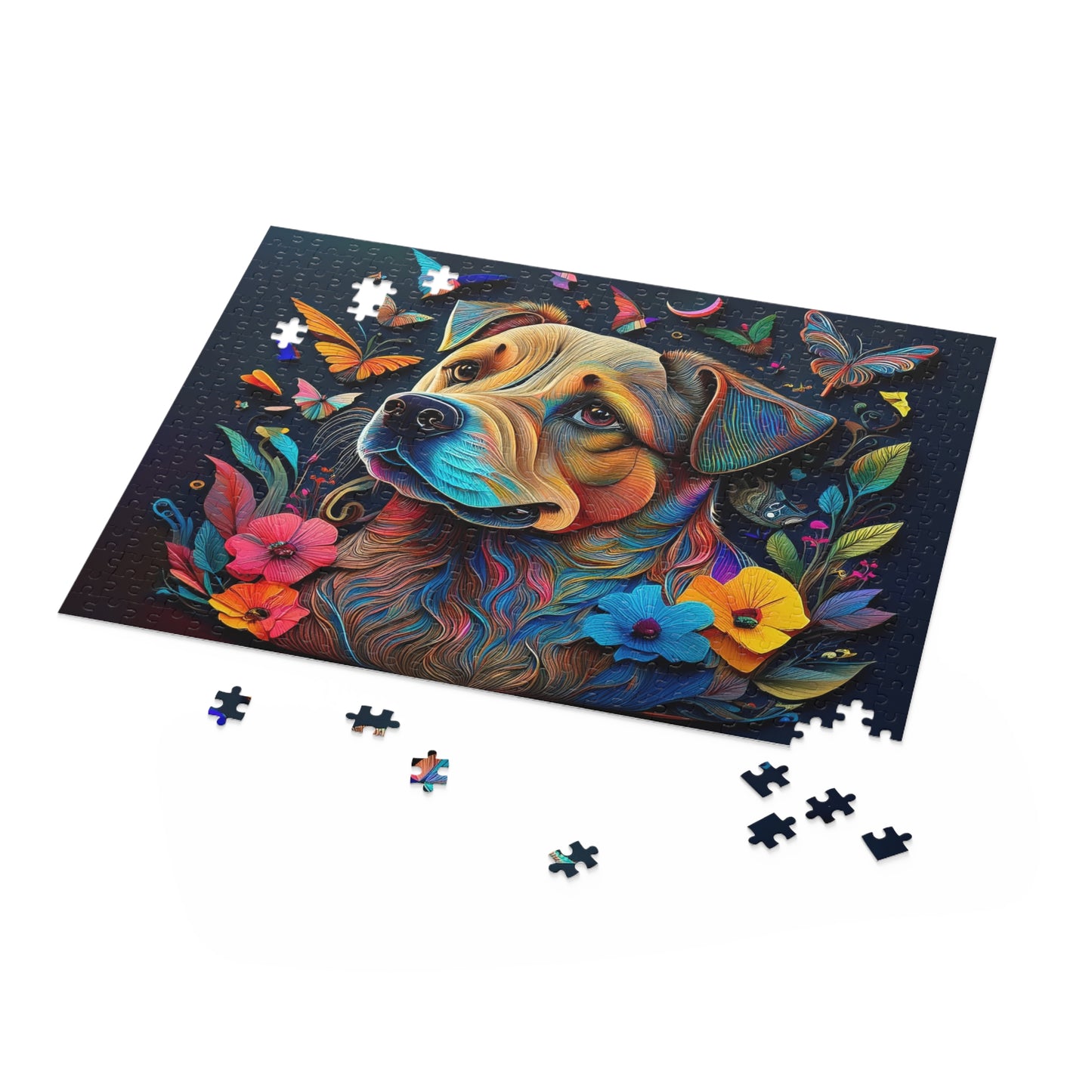 Cute Floral Dog Face Puzzle 500-Piece | Floral Dog Puzzle 500-Piece Ages 9+