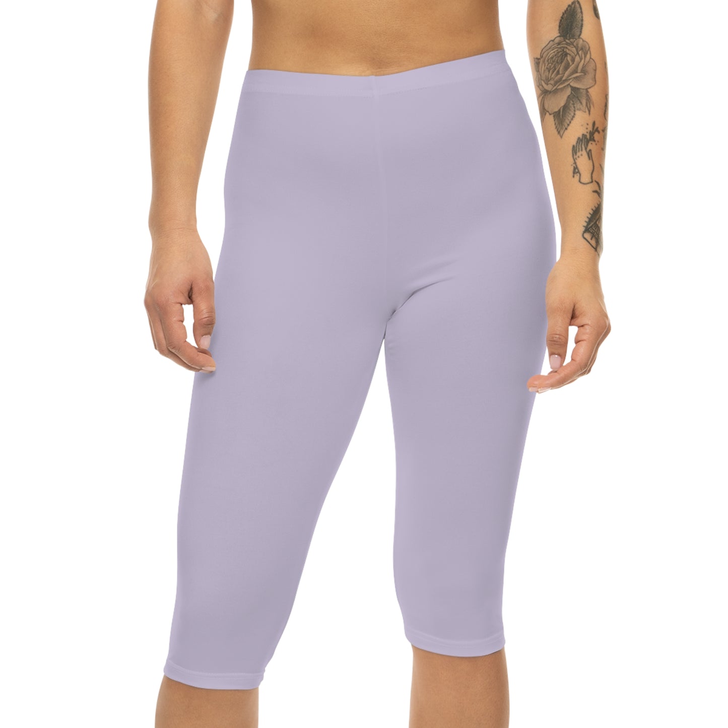 Fog Lilac Color Women's Brushed Suede Poly Span Casual Capri Leggings XS-2XL
