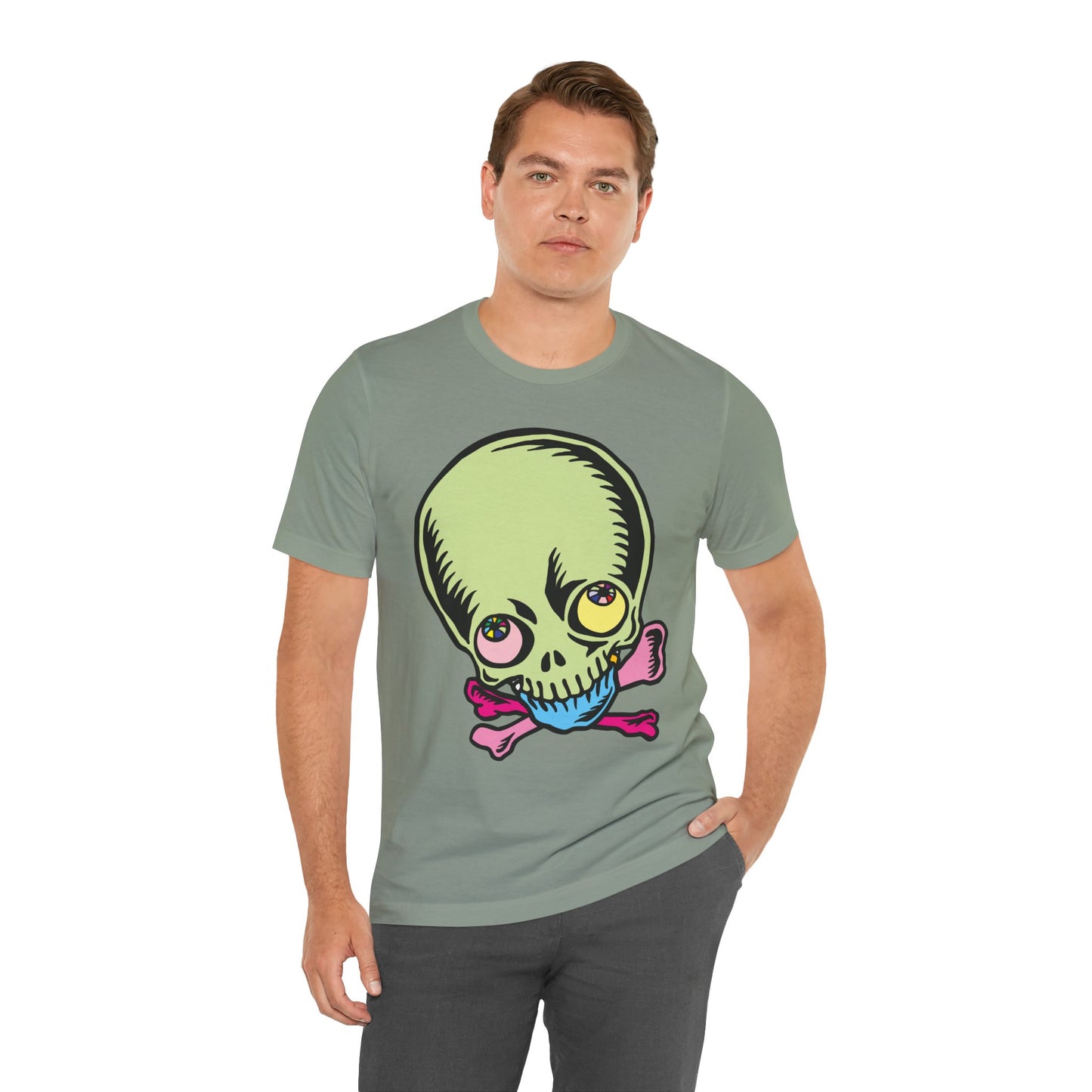 Lt Green Skull Graphic Design Tee, Skull Shirt, Vintage Tees, Art Design T-Shirt, Vintage Graphic Tee, Art Shirts with Skulls