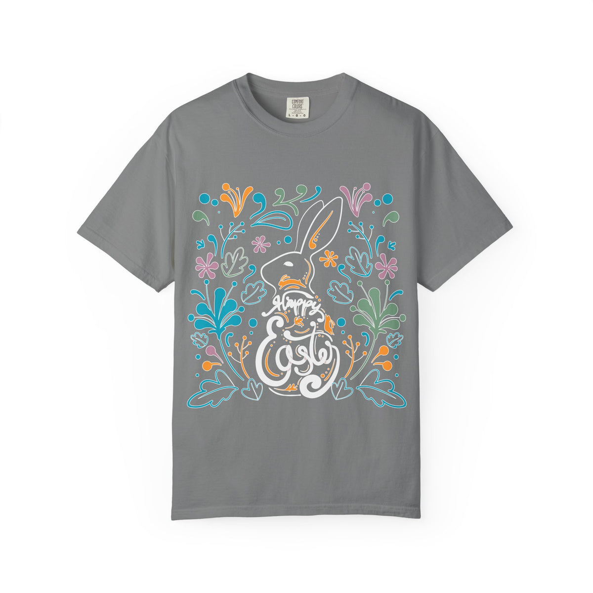 Easter Bunny Floral T-Shirt, Tee Shirt with Easter Signature, T Shirt with Easter Prints, Tee Shirt with Easter Design