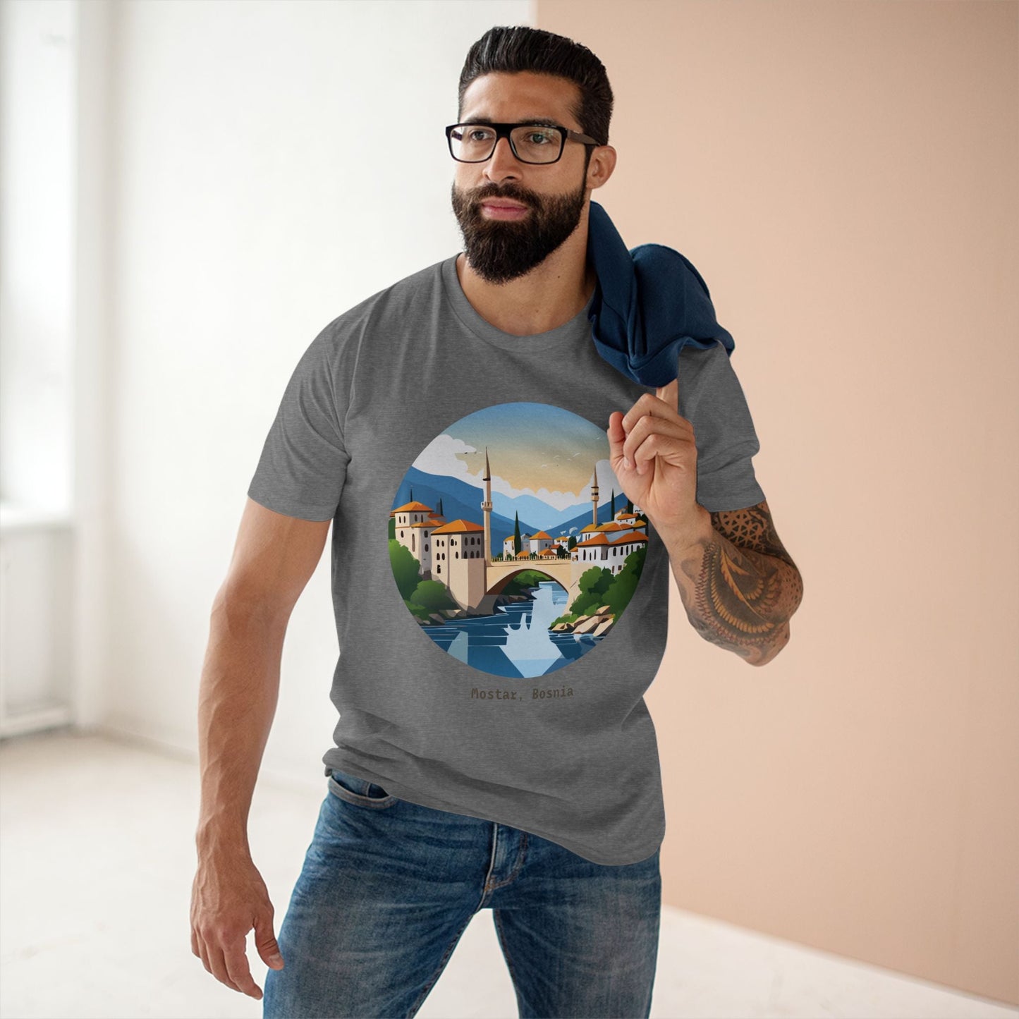 Unisex Travel Shirt Bosnia Edition Tee With Original Art Design By Retro2Nova Premium Cotton
