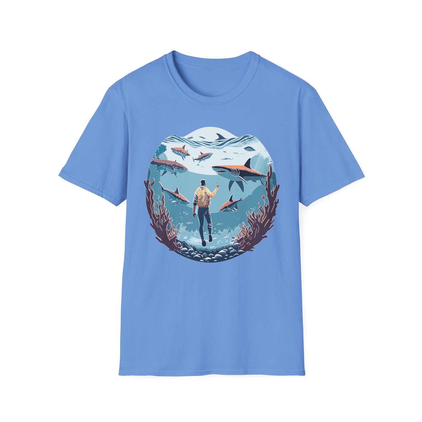 Ocean Theme Unisex Softstyle T Shirt 64000 Cotton Tee With Ocean Art Design Breathable