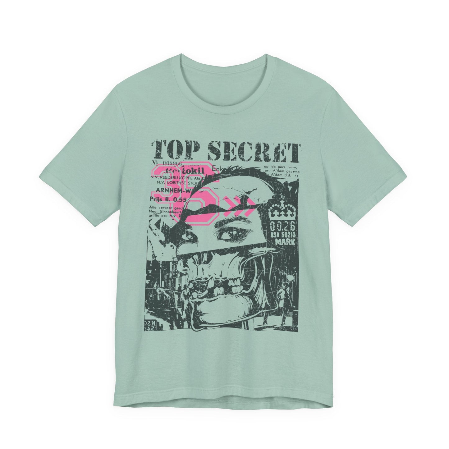 Top Secret Skull Face Tee Grunge Graphic T-Shirt Retro Collage A-6
