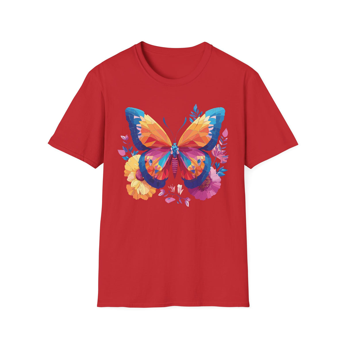 Colorful Geometric Butterfly T-Shirt | Rainbow Floral Wings Graphic Tee Unisex 100 Cotton Gildan T-Shirt
