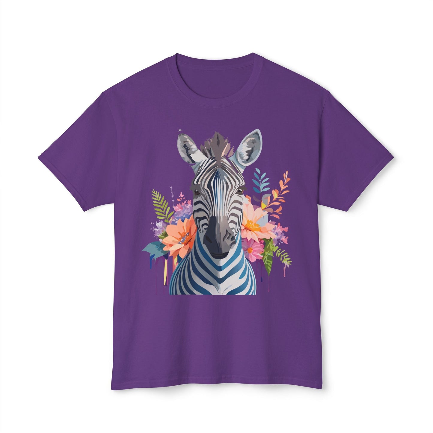 Unisex Zebra Art Print T Shirt HD Cotton Tee Floral Design Made In USA Premium Comfort Breathable