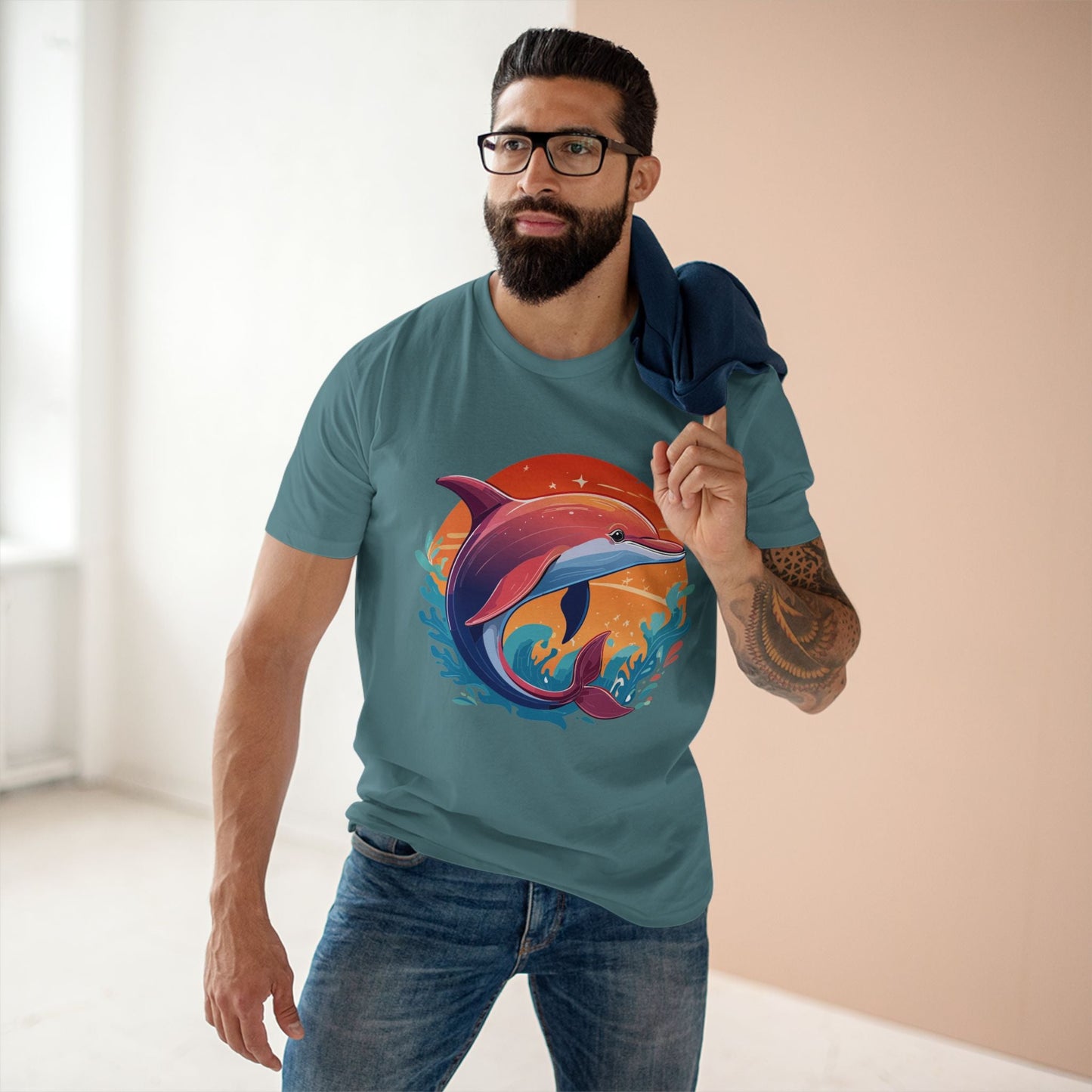 Dolphin Art Shirt for Men and Women Unisex Premium Cotton Tee Featuring Marine Life Illustration by Retro2Nova Collection