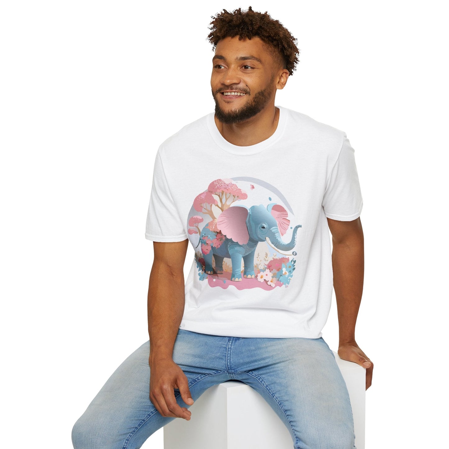 Unisex Elephant Graphic Tee Gildan Softstyle 64000 100 Percent Ring Spun Cotton Fabric
