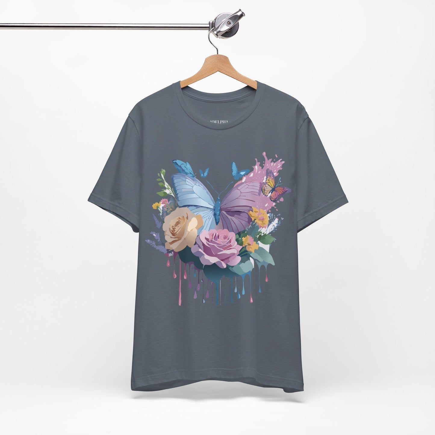 Butterfly Graphic Unisex 100 Cotton Lightweight Vintage Floral Design Jersey Tee 33