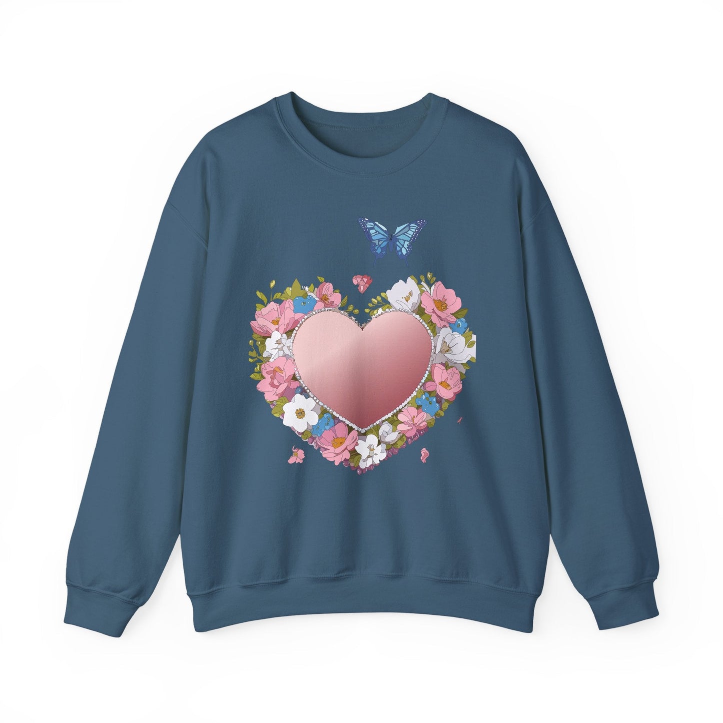 Unisex Floral Heart Sweatshirt Valentines Day Love Crewneck Gildan 18000 50/50 Cotton Polyester