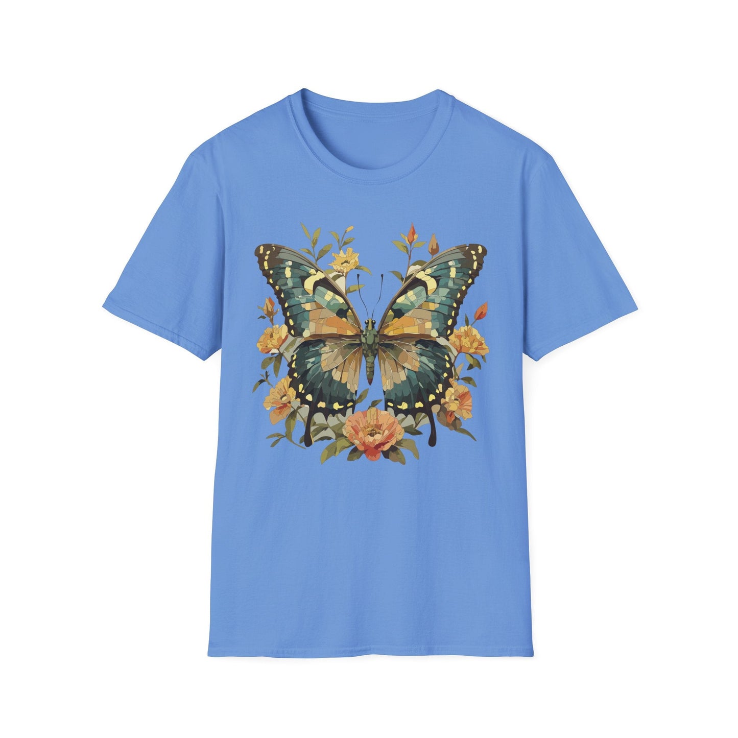 Butterfly Print T Shirt Unisex Monarch Shirt Gildan Softstyle 64000 Ring Spun Cotton