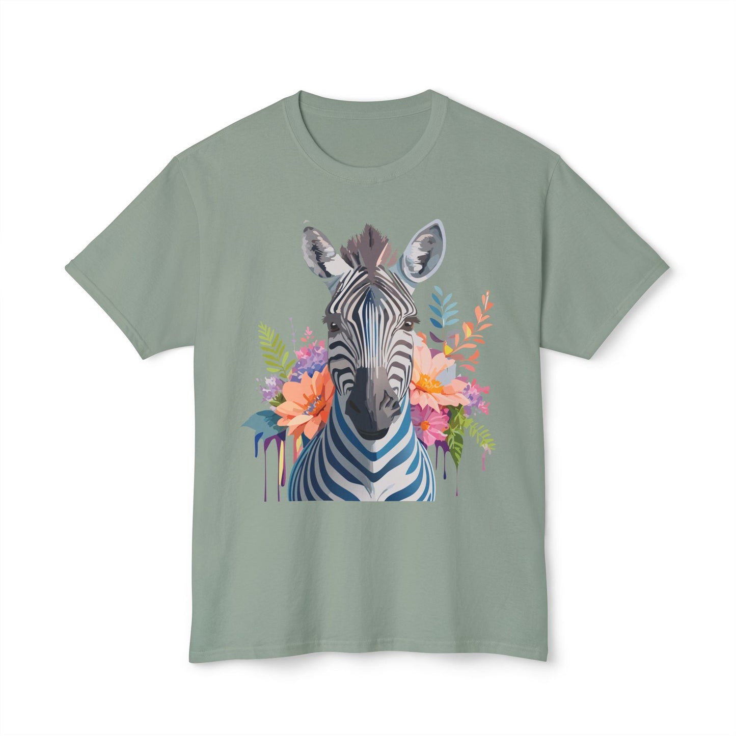 Unisex Zebra Art Print T Shirt HD Cotton Tee Floral Design Made In USA Premium Comfort Breathable